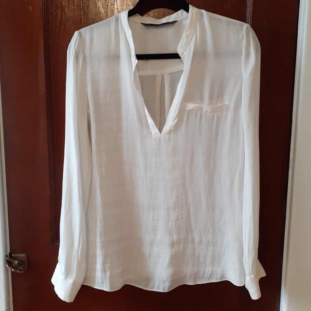 ZARA Trafaluc Long-Sleeve Ivory Blouse - Size M